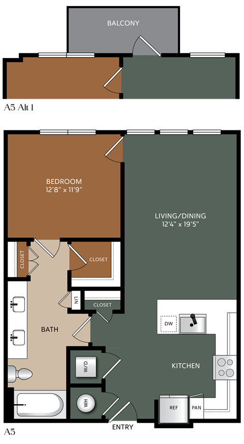 Floor plan for 1 bed, 1 bath, 776 sqft
